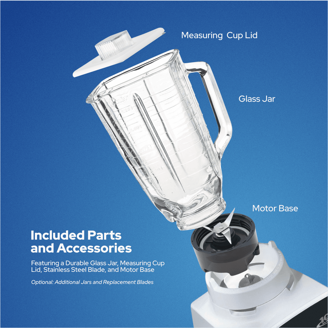 Oster 10-Speed Blender with 1.25L Heat Resistant Glass Jar (Heavy Duty Blender with Ice Crusher) + Glass Jar - Lorikeet