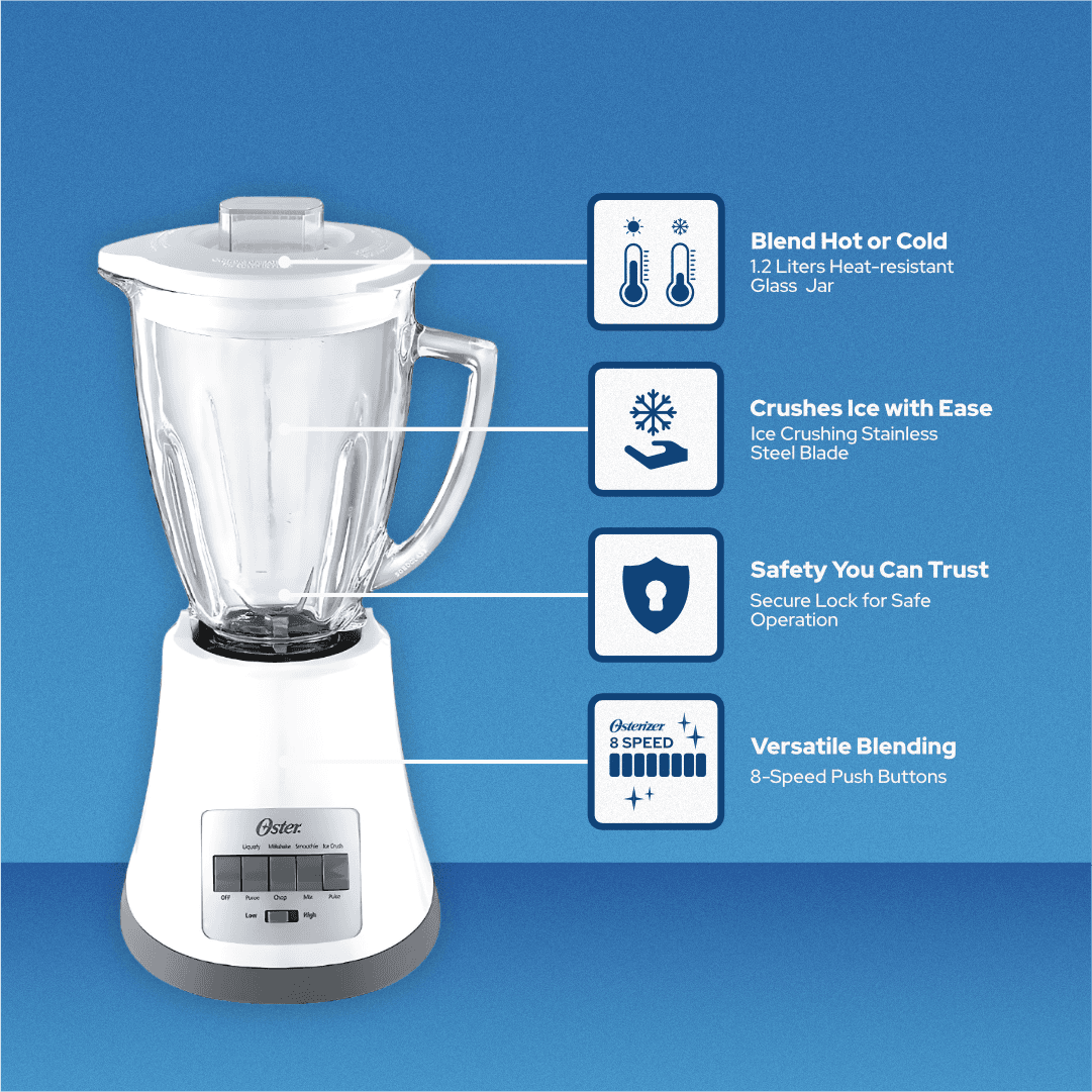Oster 8-Speed Blender with All-Metal Driveâ„¢ System, 450 watts, Blender Shaker, Grinder, Food Chopper - Lorikeet