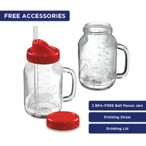 Oster Blend N Go Mason Jar Blender, with (2) 20 oz. BPA-free Plastic Jars,  Black